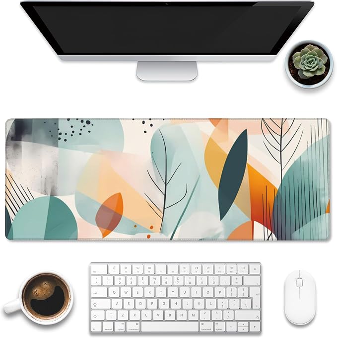 Desk Pad, Abstract Colorful Leaves Desk Mat, Large Gaming Mouse Pad by Eflxamz