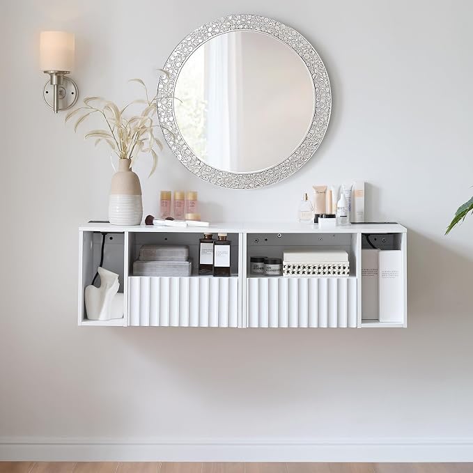 Modern Matte White Fluted Floating Nightstand - Image 6
