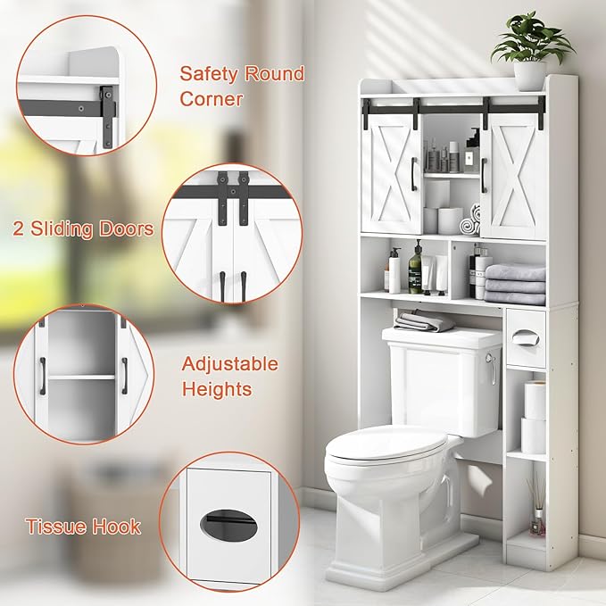 Vabches Over The Toilet Storage Cabinet, Farmhouse Storage Cabinet Over Toilet - Image 4