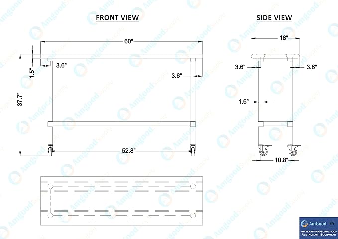AmGood 18" x 60" Stainless Steel Work Table - Image 4