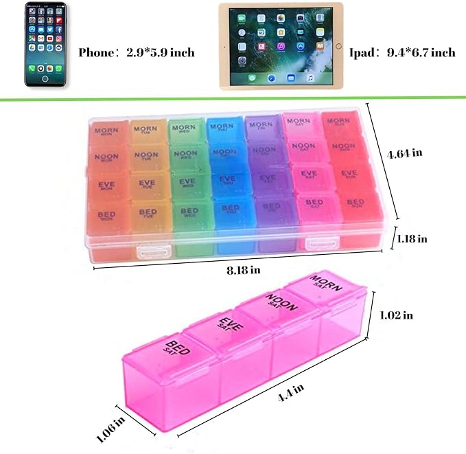 Pill Organizer 4 Times a Day, Premium Weekly Pill Case Medicine Organizer Box 7 - Image 6