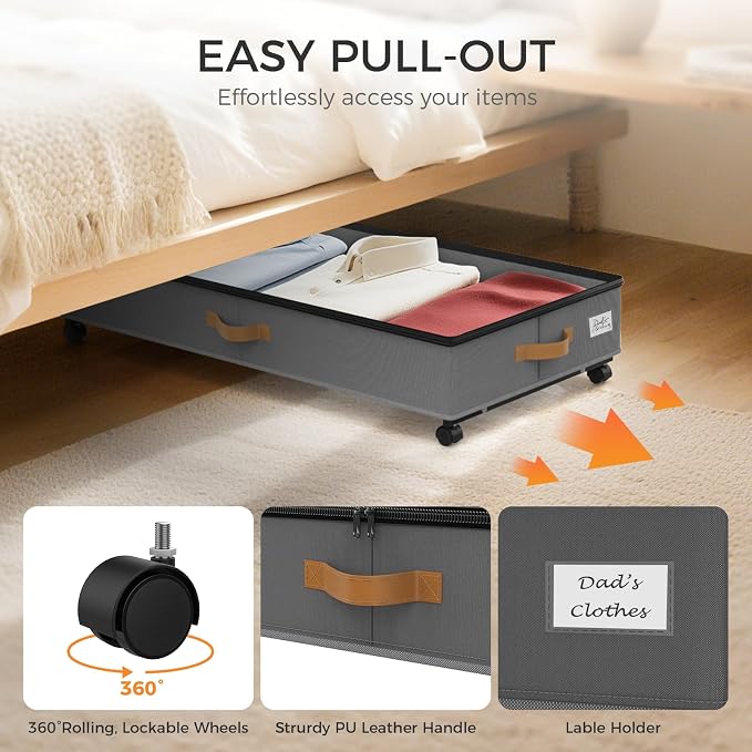 Under Bed Storage with Wheels 4-Pack, 75L XXL Under the Bed Storage Containers - Image 5