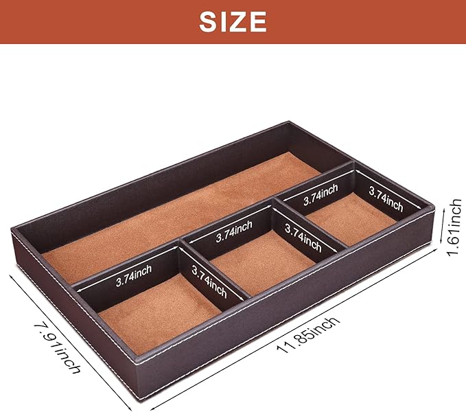 GORESE Faux Leather Valet Tray for Men, Stackable Jewelry Organizer for Drawers - Image 3