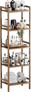 HITNET Bamboo Book Shelf, Tall Narrow Bookcase, Bathroom Shelving Unit 5 Tier by HITNET