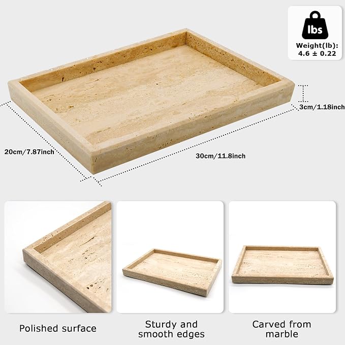 Travertine Tray, Bathroom Vanity Tray Non-Ceramic/Non-Resin, Marble Perfume - Image 3