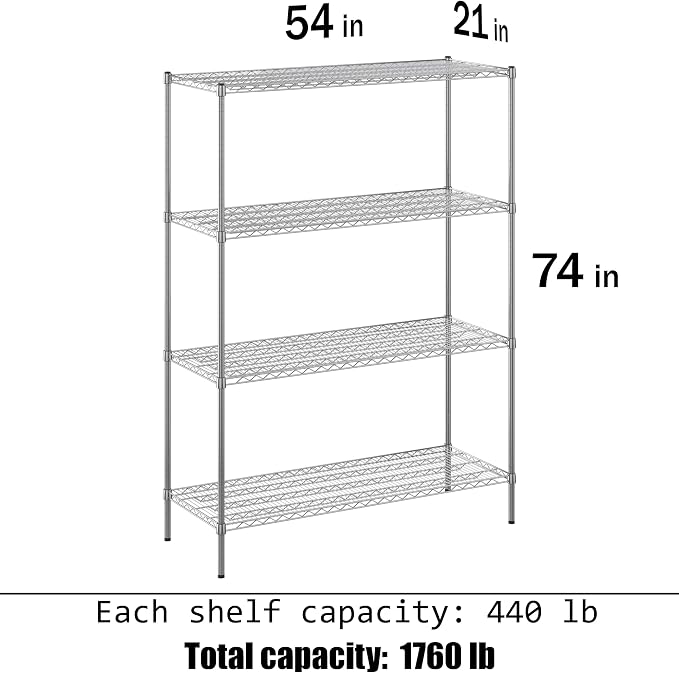 21" Deep x 54" Wide x 74" Height Wire Shelving Kit | 4-Tier | NSF Commercial - Image 3