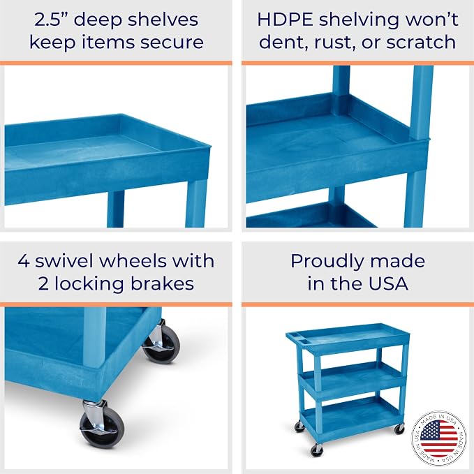 Stand Steady Tubstr 3 Shelf Utility Cart | Made in USA | Heavy Duty Tub Cart - Image 2