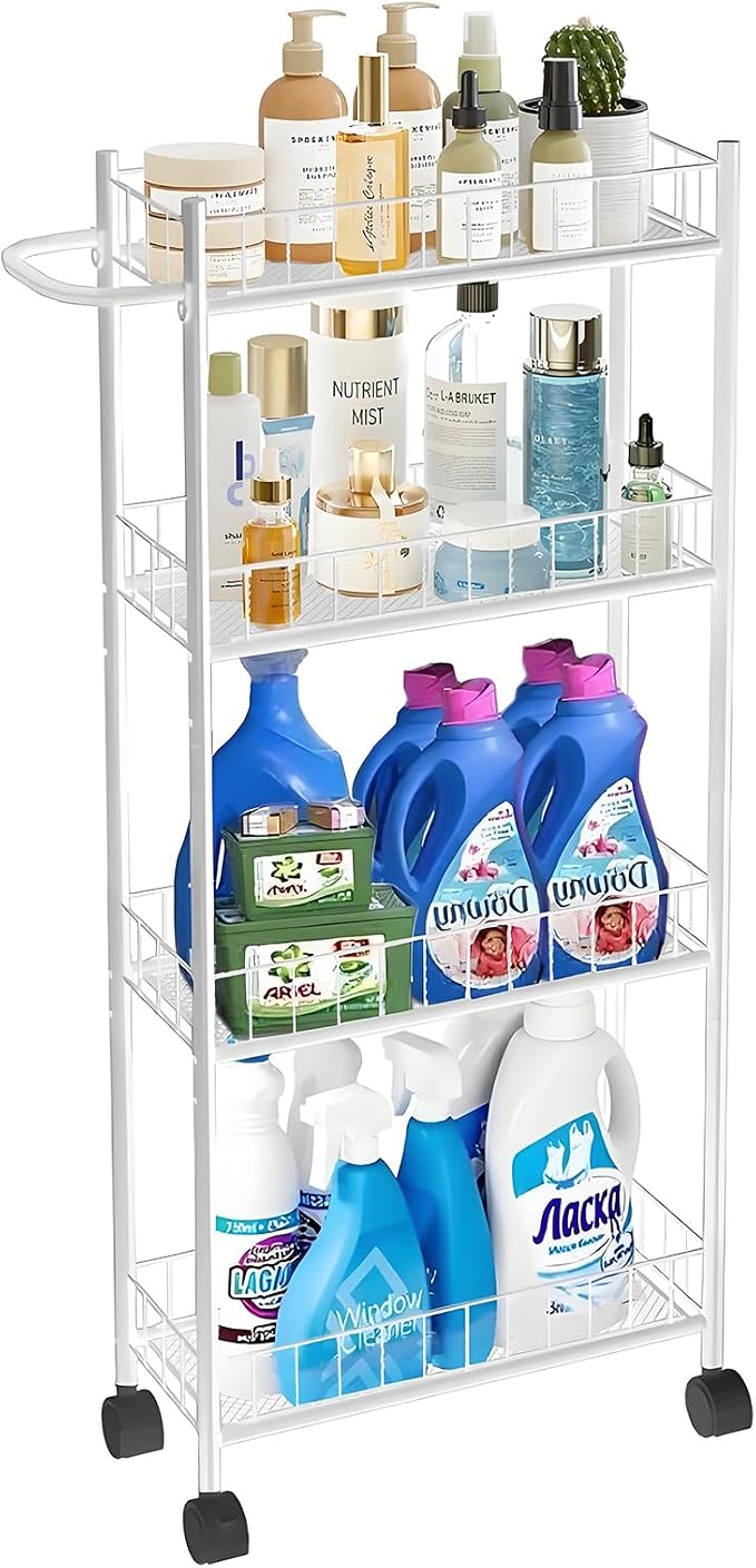 Utility Slim Storage Cart, 4-Tier Storage Cart, Narrow Cart by Daarcin