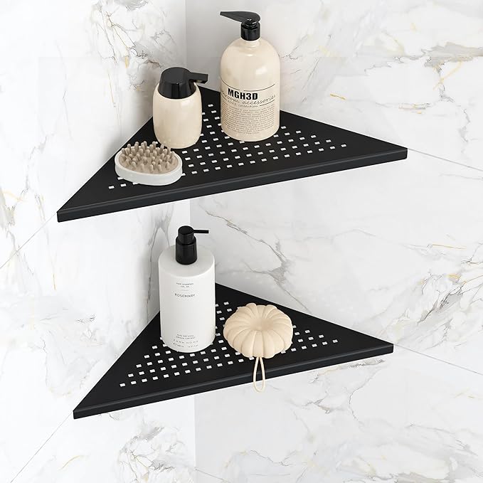 Corner Shower Shelves, 10” Recessed Tile Shower Shelf Matte Black, 304 by Qeke