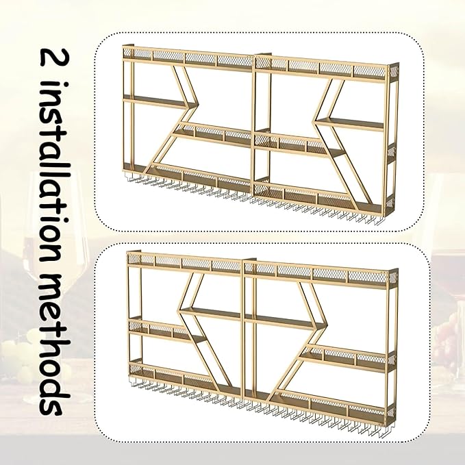 79in Large Wall Mounted Wine Rack 4 Tier Metal Wine Bottle Holder Modern - Image 5