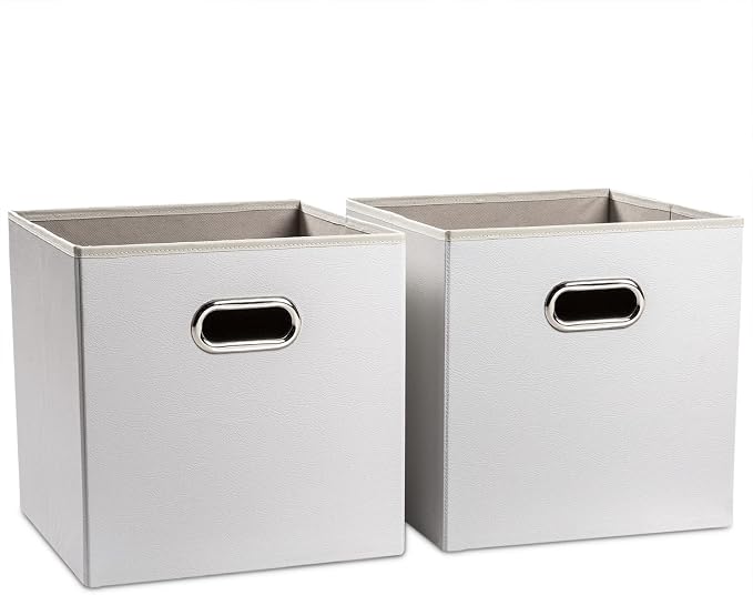 PRANDOM Leather Foldable Cube Storage Bins 13x13 inch Fabric Storage Baskets by Prandom
