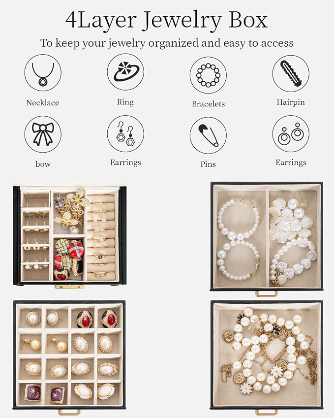 TORIBIO Jewelry Box for Women, Leather Jewelry Organizer - Image 4