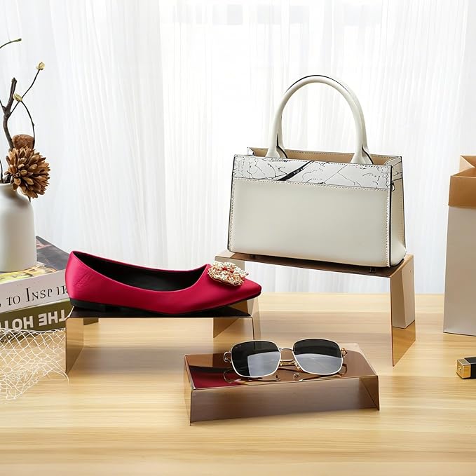 Display Risers Stainless Steel 3PCS Metal Golden Display Riser Stand Shoe Bag - Image 5