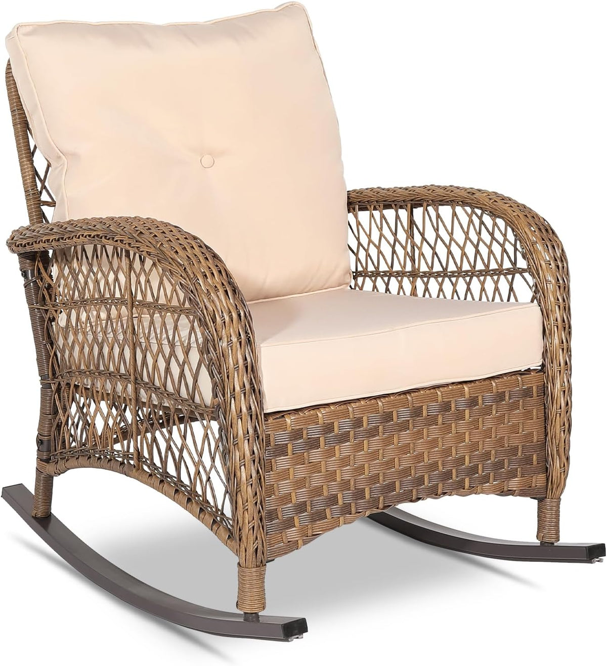Outdoor Wicker Rocking Chair, Patio Rattan Rocker Chair with Cushions
