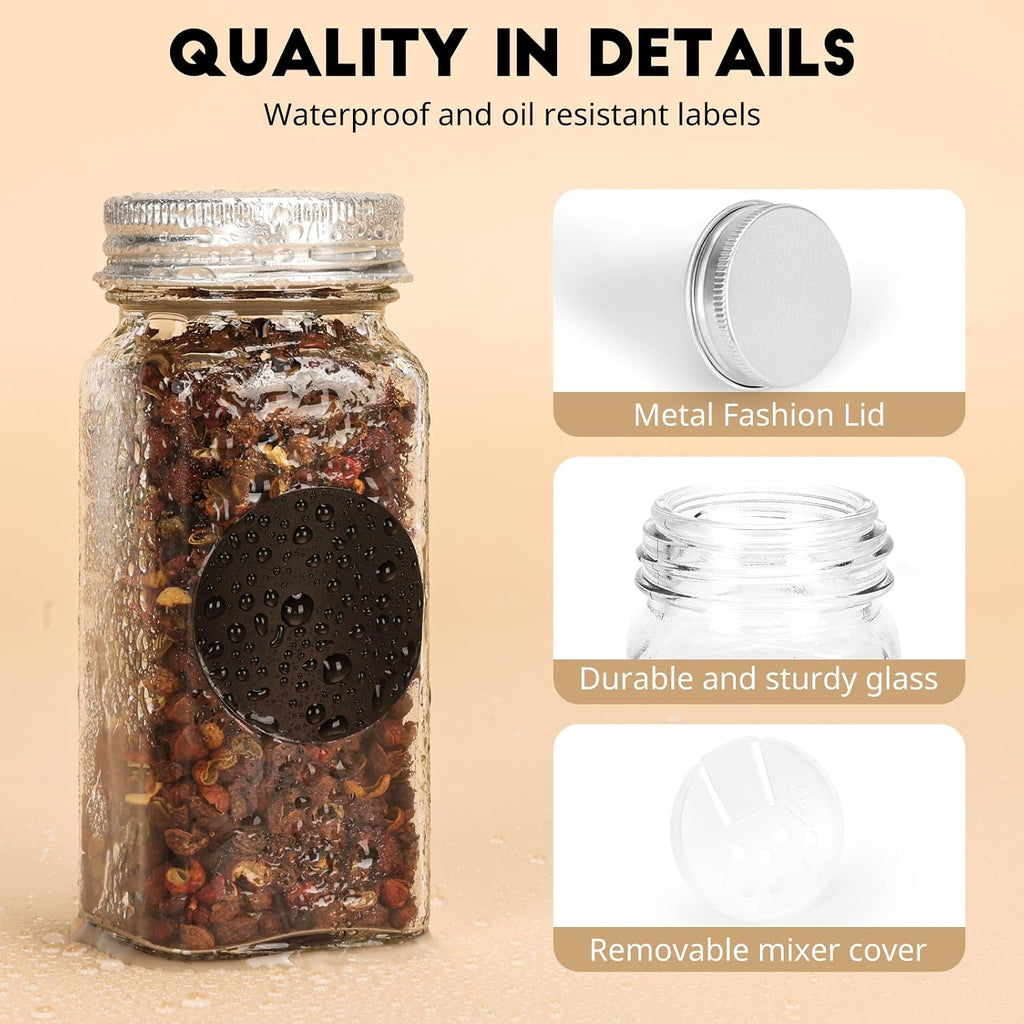 24Pcs Spice Jars with Label, 4oz Empty Square Seasoning Containers