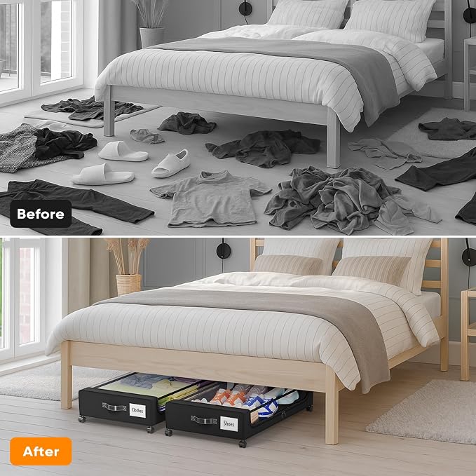 Camkey® Under Bed Storage with 360° Wheels, 60L Low-Profile Rolling Underbed - Image 7