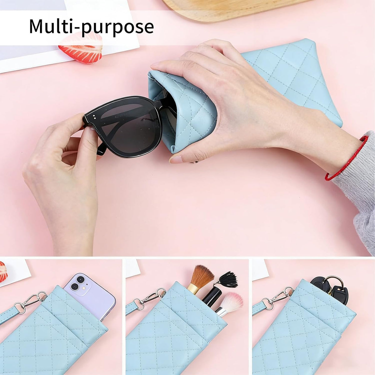 Double Eyeglass Case Soft Dual Glasses Case for Women Men Travel