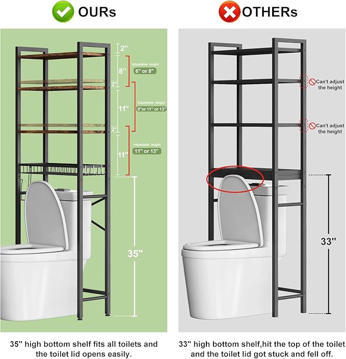 Over-The-Toilet Storage Rack, 4-Tier Bathroom Organizer Shelf Over Toilet - Image 2