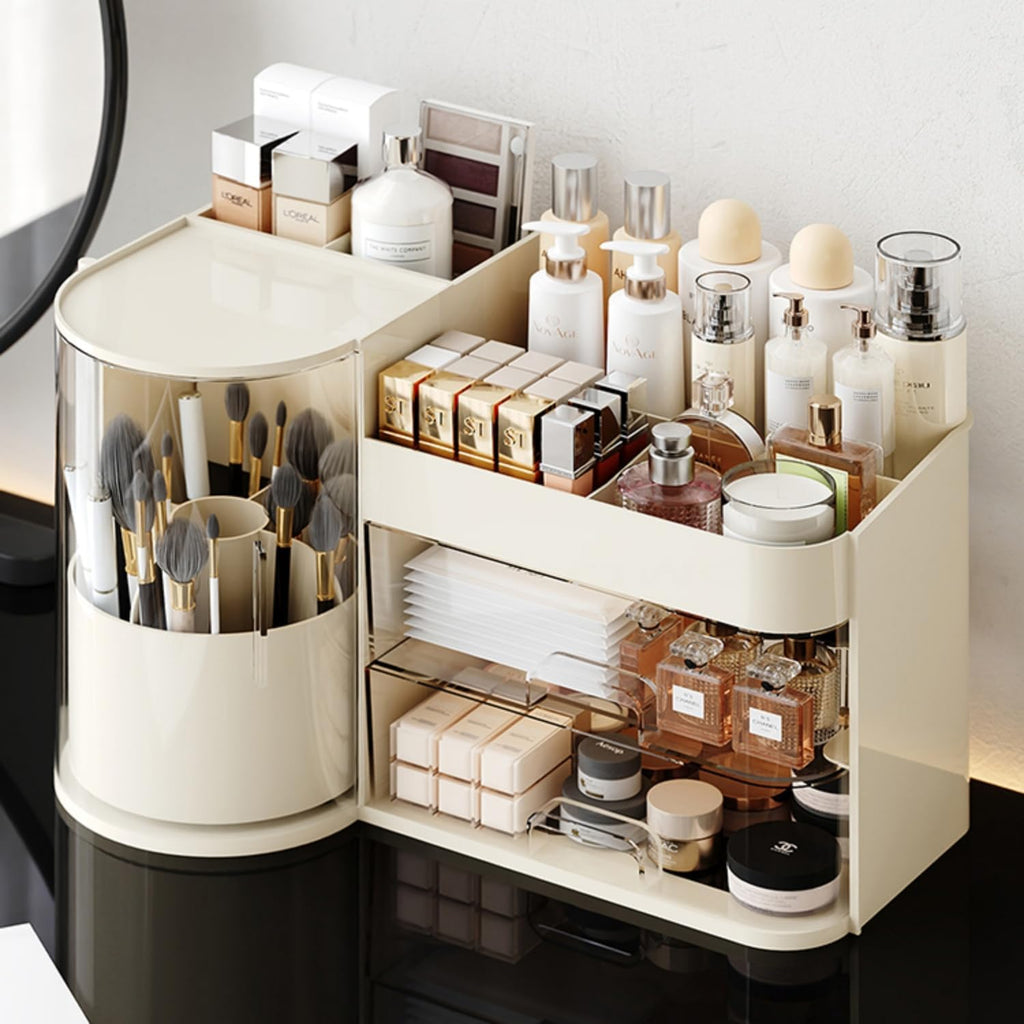 Makeup Organizer with Rotating Brush Holder Cosmetic Organizer with