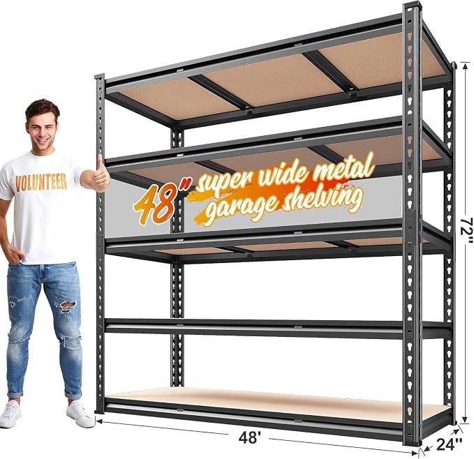 REIBII 48" W Garage Shelving 3020LBS Storage Shelves 5 Tier Heavy Duty Shelving - Image 3
