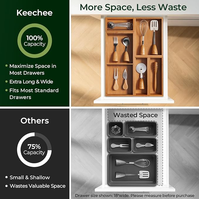 5-Piece Bamboo Drawer Organizer Set, 2.2" Deep Multi-Use Organizers - Image 5
