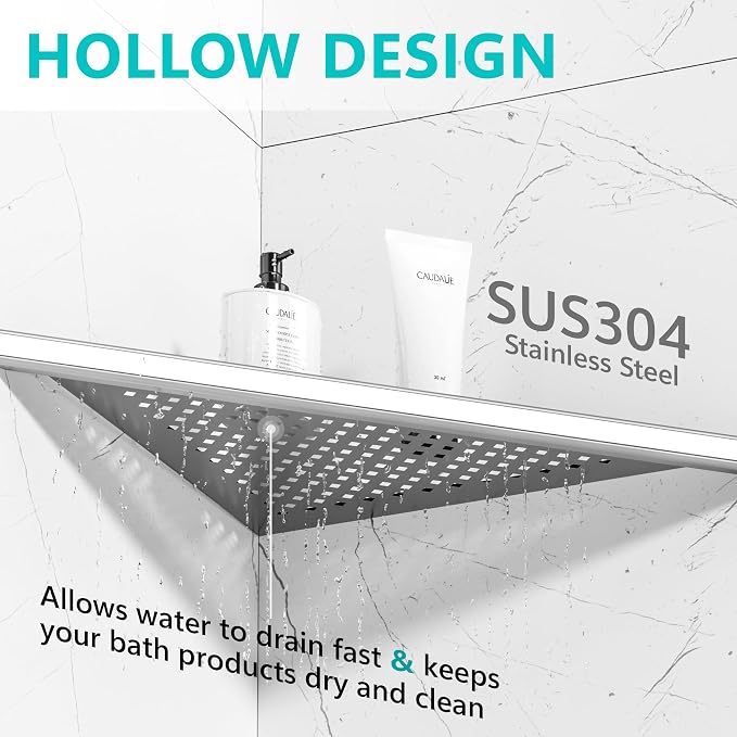 Bathroom Corner Shelf, Recessed 12" Shower Shelf Caddy, SUS304 Stainless Steel - Image 4