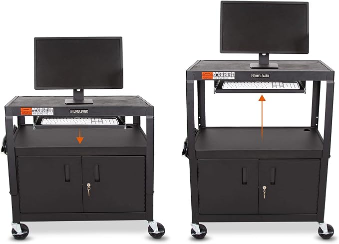 Line Leader Large AV Cart with Locking Cabinet | Height Adjustable Utility Cart - Image 4