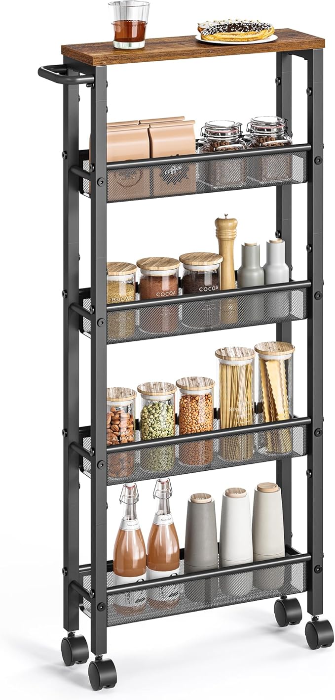 VASAGLE Slim Rolling Cart, 5-Tier Storage Cart, Narrow Carts by VASAGLEbySONGMICSHOME