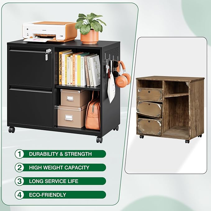 Mobile Lateral File Cabinet, 2 Drawer Filing Cabinet - Image 7