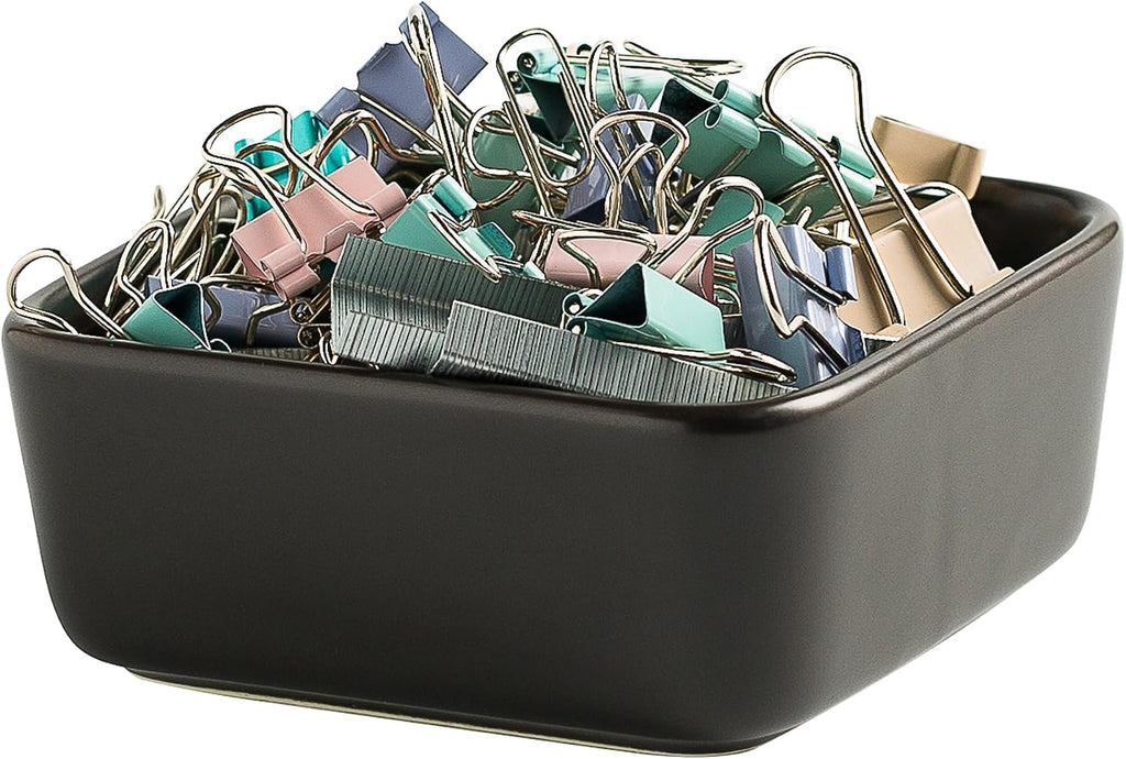 Mecaikru Ceramic Paper Clip Holder, 3.46 in Polished Desk Organizer