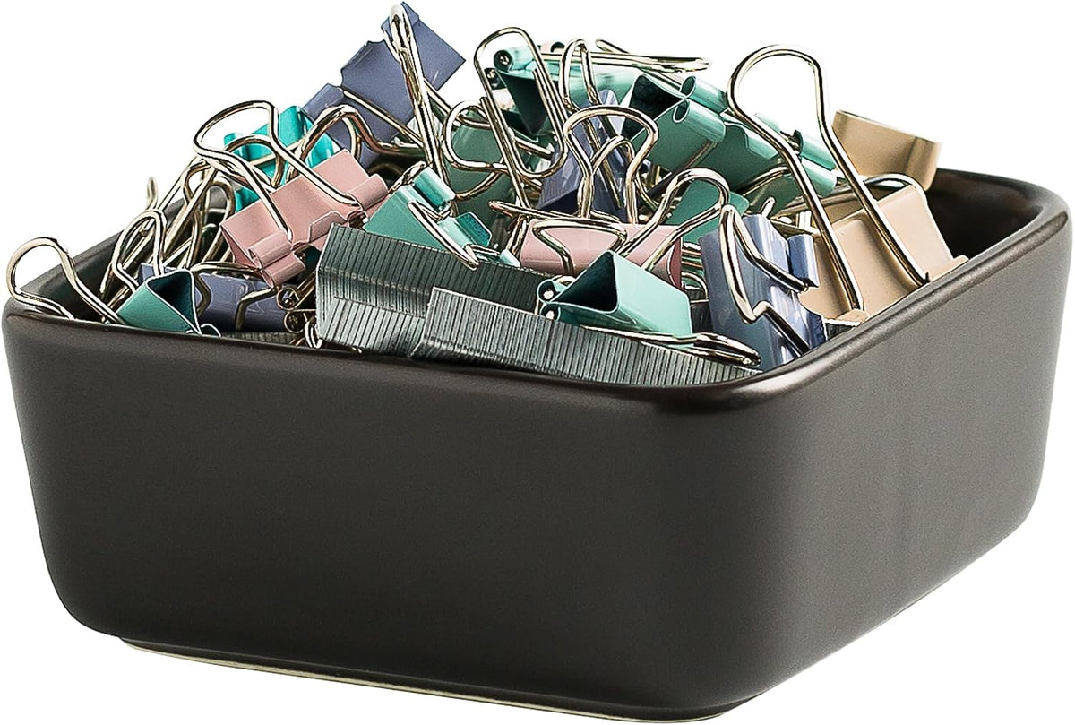 Mecaikru Ceramic Paper Clip Holder, 3.46 in Polished Desk Organizer
