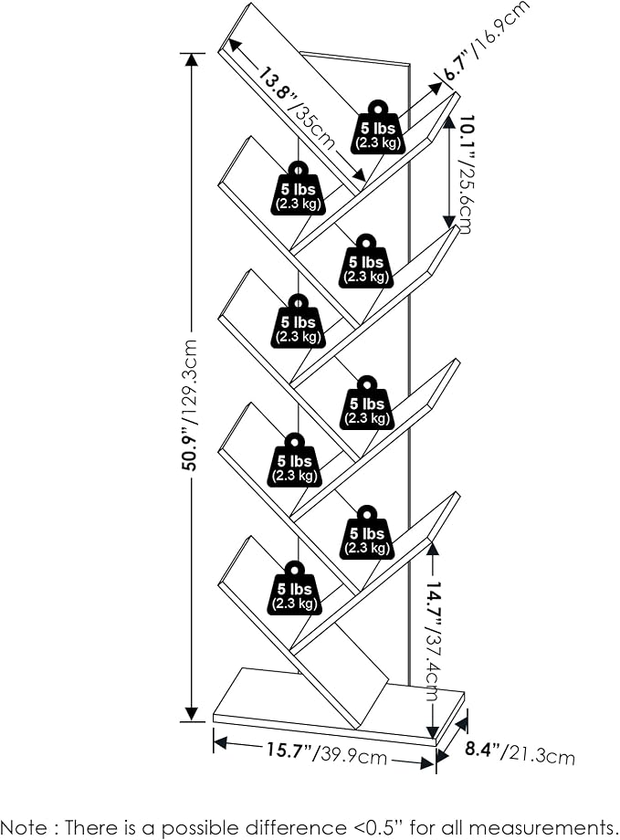 Furinno Tree Bookshelf 9-Tier Floor Standing Tree Bookcase, French Oak - Image 3