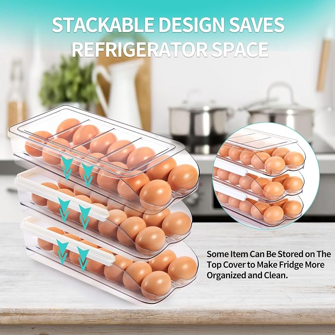 Egg Holder for Fridge, Automatic Rolling Egg Container for Refrigerator - Image 4
