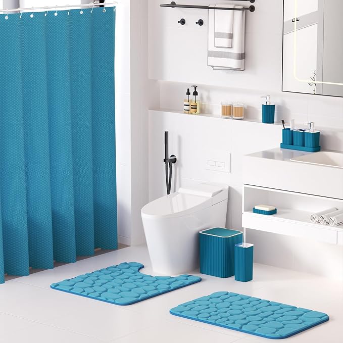 Bathroom Set with Shower Curtain and Rugs- 25PC Teal Bathroom Set, Bathroom - Image 3