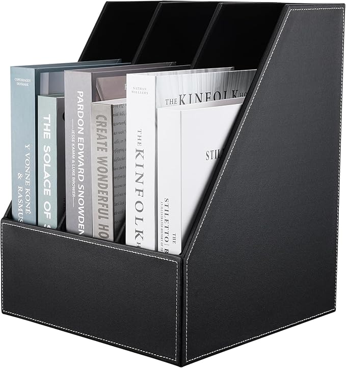 KINGFOM Desktop Wooden Leatherette Magazine File Holder-Organizer-3 Compartment by KingfomLeatherHomeOfficeDecor