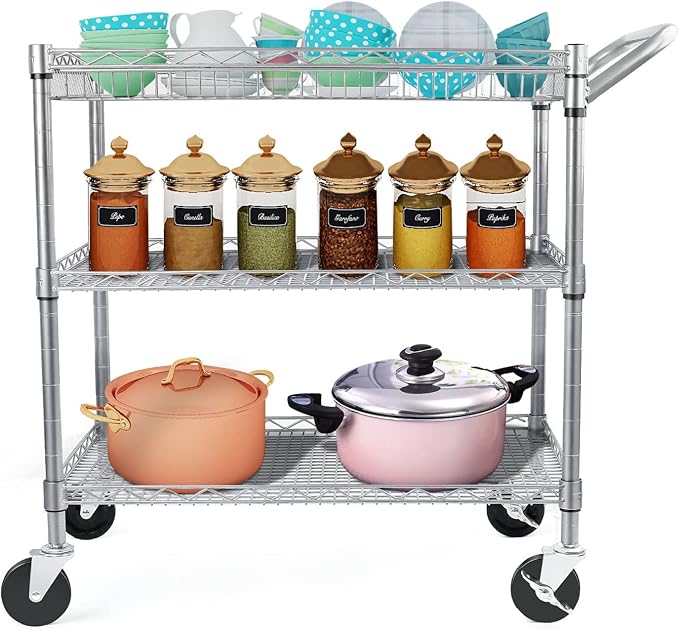 WDT Heavy Duty 3 Tier Utility Cart, 990Lbs Capacity Wire Rolling Cart - Image 2