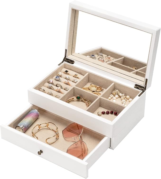 Meangood Jewelry Box Organizer for Women, 2 Layer Large Jewelry Storage Case - Image 3