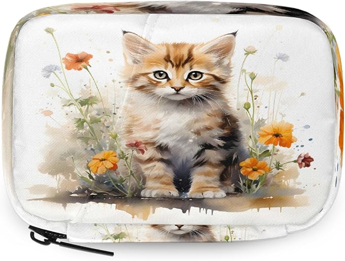 Watercolor Lovely Cat Flower Pill Organizer Travel Medicine Case by Unknown