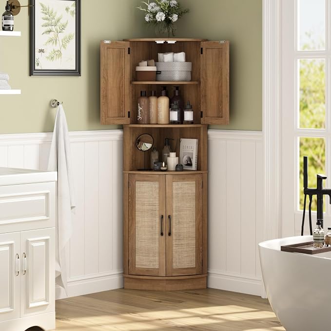 Tall Corner Cabinet, 64.7" Rattan Corner Storage Cabinet - Image 3