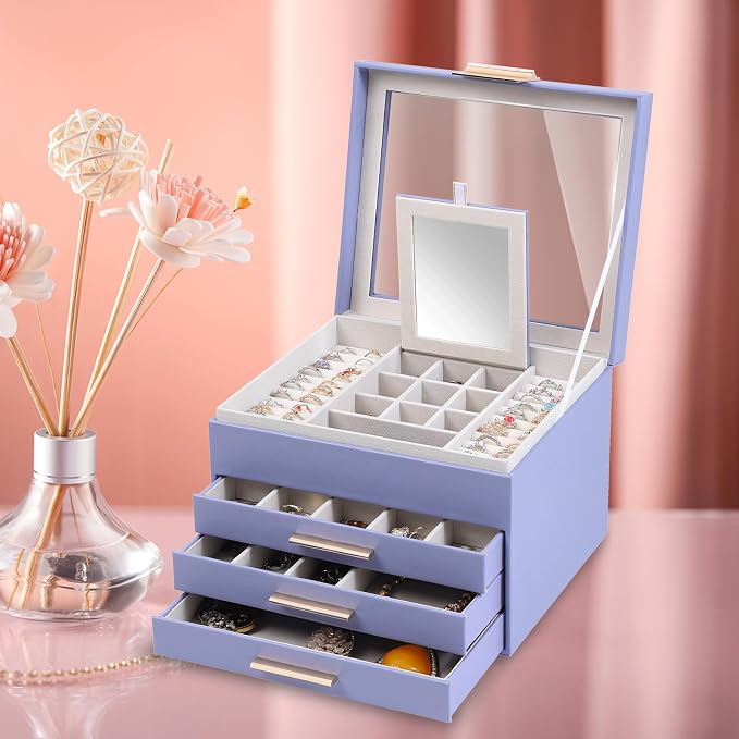 BOOVO Clear Lid Jewelry Box, 4 Layers Jewelry Organizer Large Jewelry Storage - Image 7