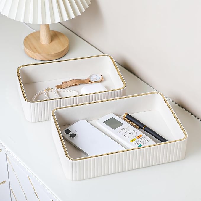 Desk Organizer Tray, PU Leather Valet Tray Nightstand Organizer Cologne Perfume - Image 8