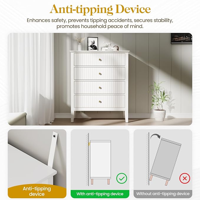 RoyalCraft White Fluted 4 Drawer Dresser - Image 6