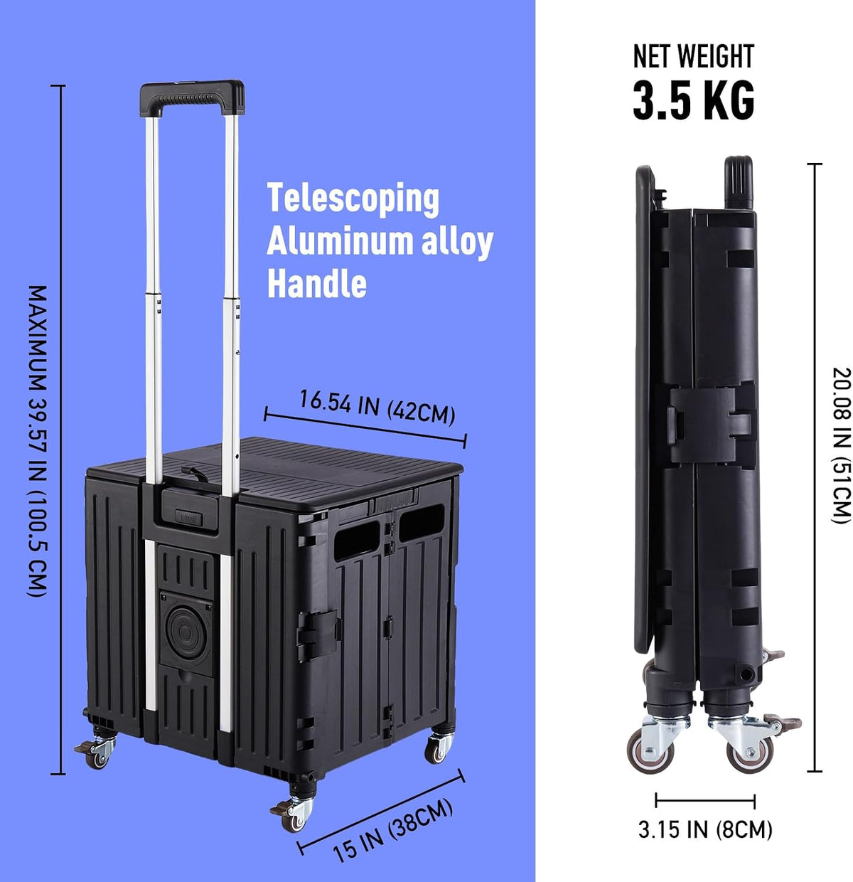 SUBICOO Folding Utility Cart Portable Rolling Crate Handcart Shopping