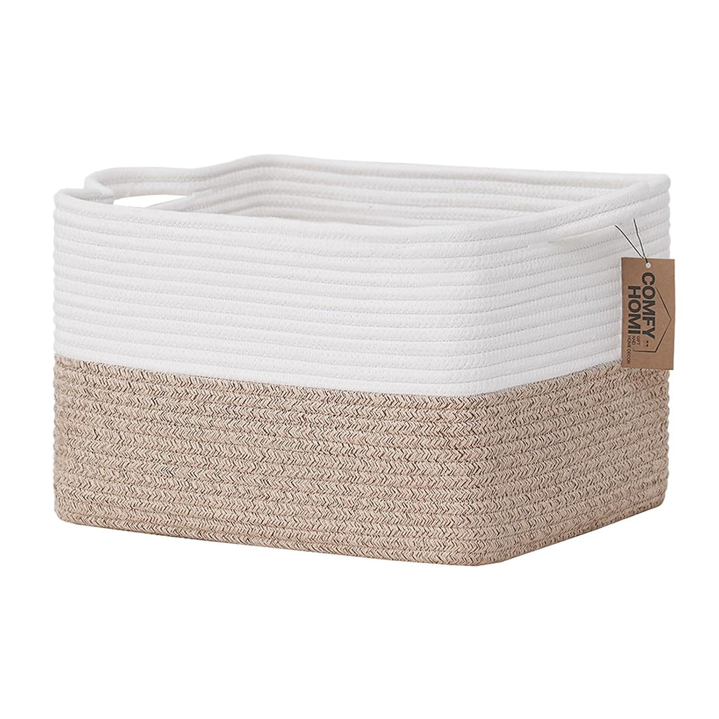Cotton Rope Woven Basket with Handles for Shelves,Toys,Book, Cloth