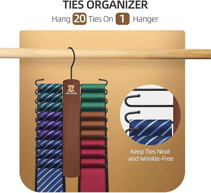 ZEDODIER Wooden Tie Rack, Tie Hanger - Image 2