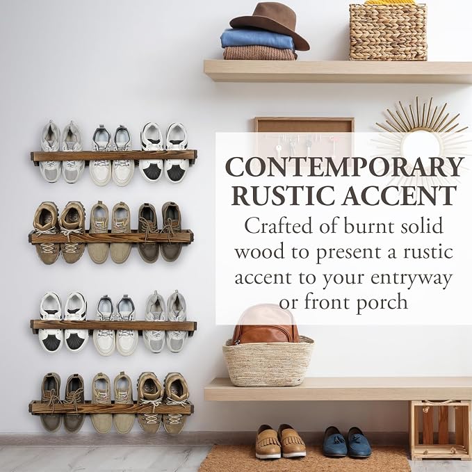MyGift 30 Inch Rustic Burnt Solid Wood Hanging Shoe Rack, Holds 12 Pairs - Image 3