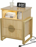 Fluted Nightstand with Charger Station Strip Lights, Large Accent Bed Side by WelcometoHolliWill