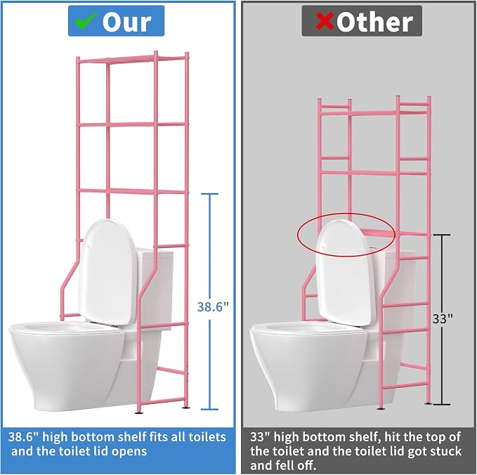 3-Tier Over The Toilet Storage, Freestanding Metal Bathroom Shelves, Space - Image 4