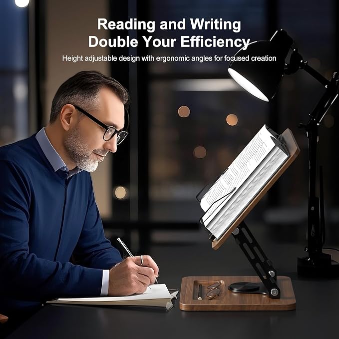 Book Stand for Reading, 360° Rotating Hands Free Book Holder, Adjustable Height - Image 3