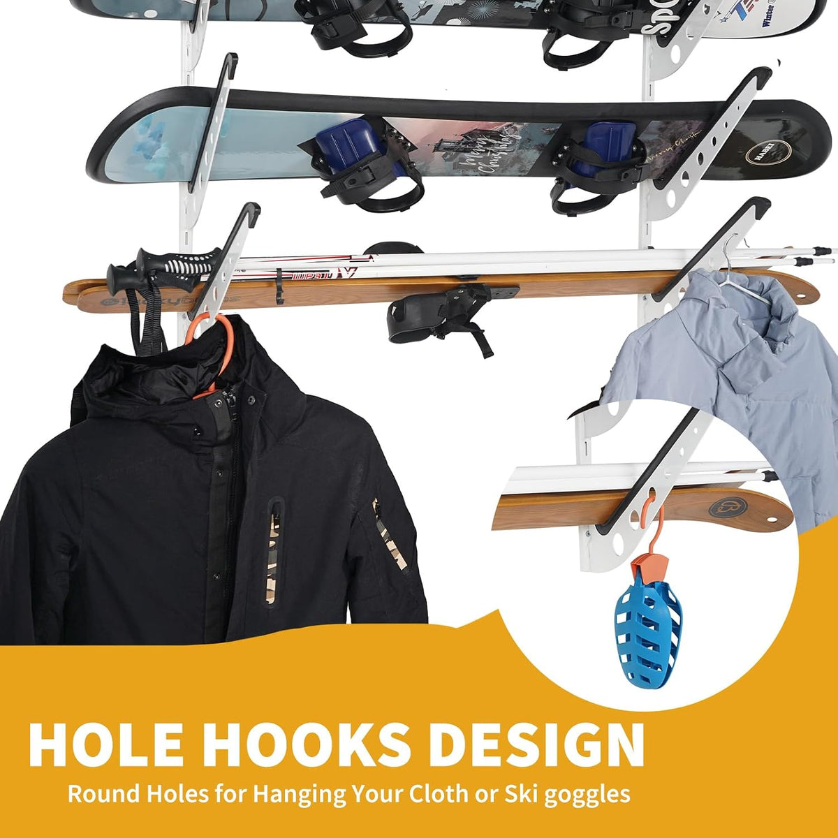 Snowboard Wall Racks, Adjustable Storage Rack for Ski, Surfboard